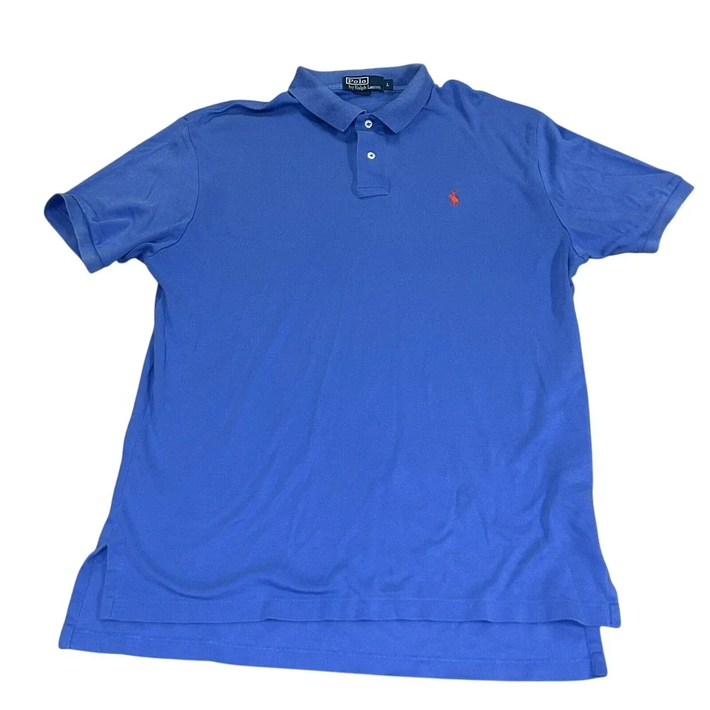 Ralph Lauren Polo Men's Cotton Shirt Short Sleeve Blue Soft Golf Rugby Sz L‎